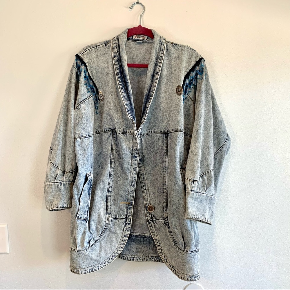 Vintage Long Acid Wash Denim Jacket
